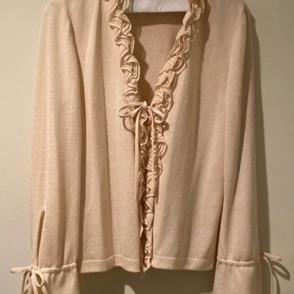 St John Essentials Jacket Cardigan Sweater Santana Knit Silk Ruffled Women's  6